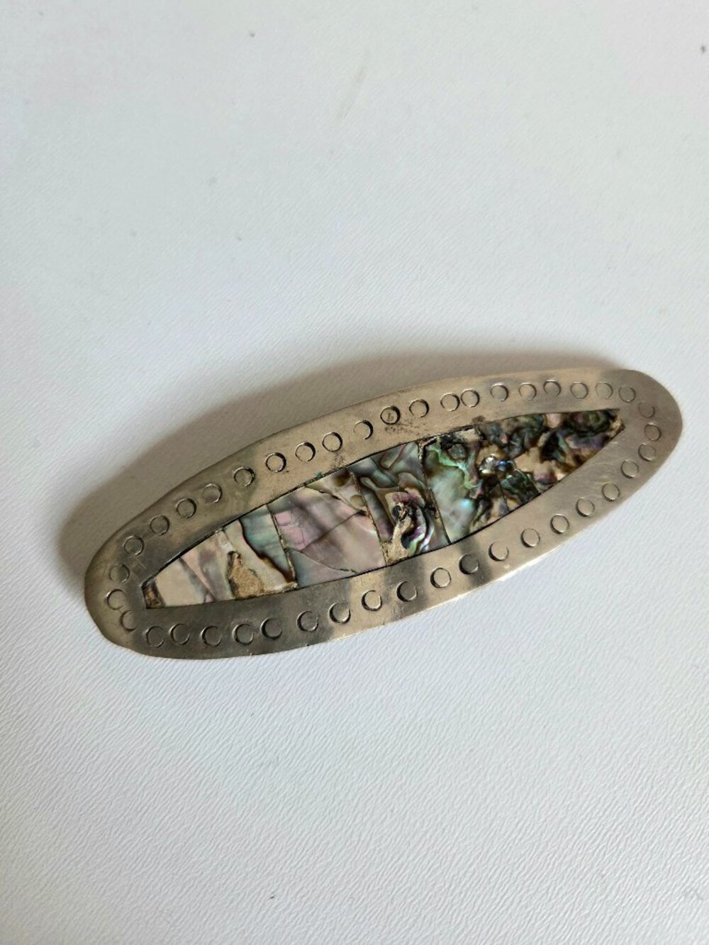 Alpaca Silver and Abalone Shell Hair Barrette Clip